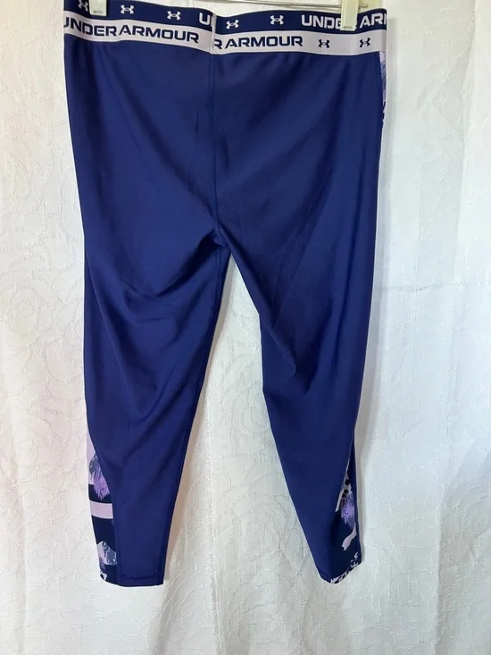 NWT Under Armour Navy &Light Purple Performance Heat Gear Crop  Leggings Size XL - Picture 4 of 6